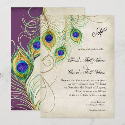 Peacock Feathers Weddenschap Kaart (Voorkant / Achterkant)