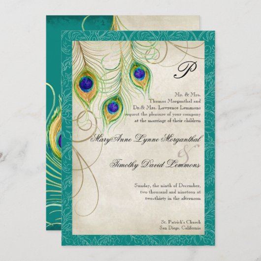 Peacock Feathers Weddenschap Kaart (Voorkant / Achterkant)