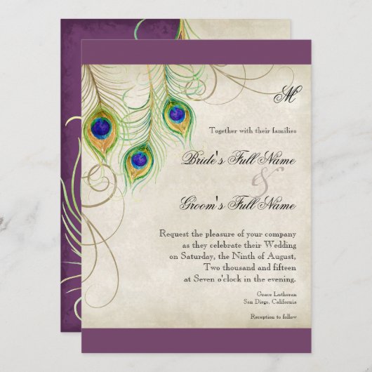 Peacock Feathers Weddenschap Kaart (Voorkant / Achterkant)