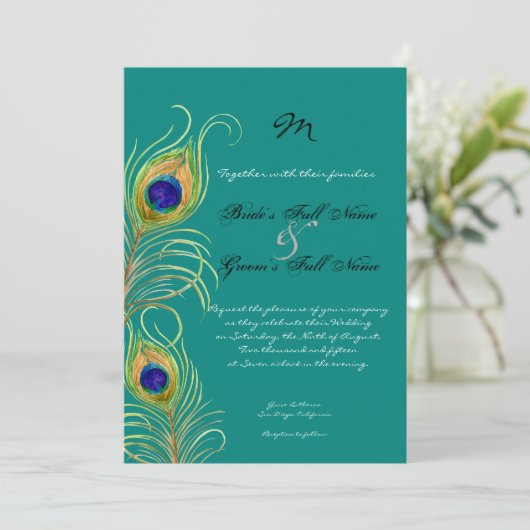 Peacock Feathers Weddenschap Kaart (Staand voorkant)