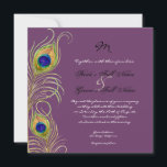 Peacock Feathers Weddenschap Kaart<br><div class="desc">Dit is een eigentijdse, verfijnde uitnodiging. Met gestileerde, handgekleurde Peacock veren met uw keuze van achtergrondkleur, hier weergegeven in pauw paarse. Ook verkrijgbaar in een aangepaste kleurversie waar u elke kleur kunt plaatsen waar de achtergrondkleur nu is. Selecteer tijdens het aanpassen "bewerken" en selecteer achtergrond in het dropdown menu. U...</div>