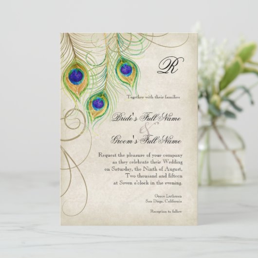 Peacock Feathers Weddenschap Kaart (Staand voorkant)