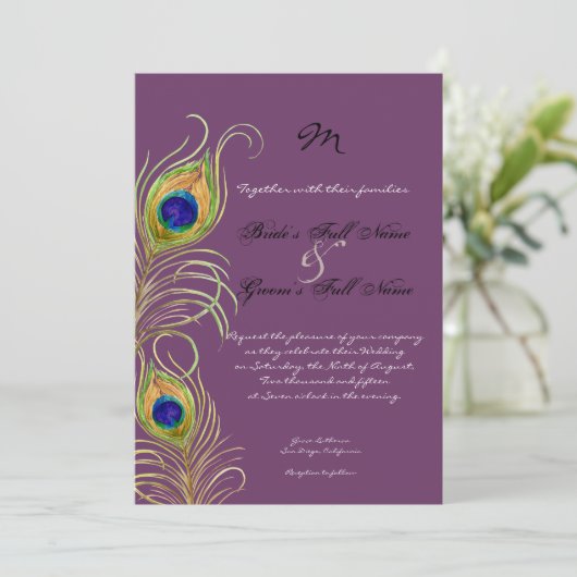 Peacock Feathers Weddenschap Kaart (Staand voorkant)