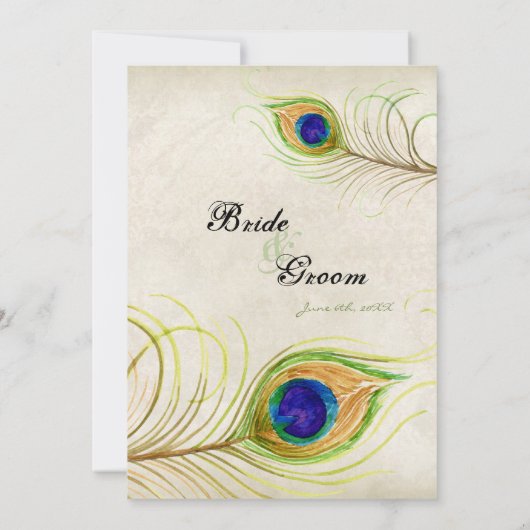Peacock Feathers Weddenschap Kaart (Achterkant)