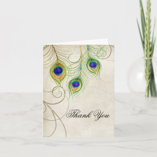 Peacock Feathers Wedding Bedankt Note Stationery (Voorkant)