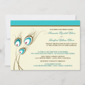 Peacock Feathers Wedding Invitation (aqua) Kaart (Voorkant)