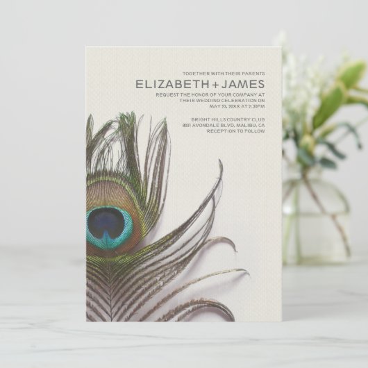 Peacock Feathers Wedding Invitations Kaart (Staand voorkant)