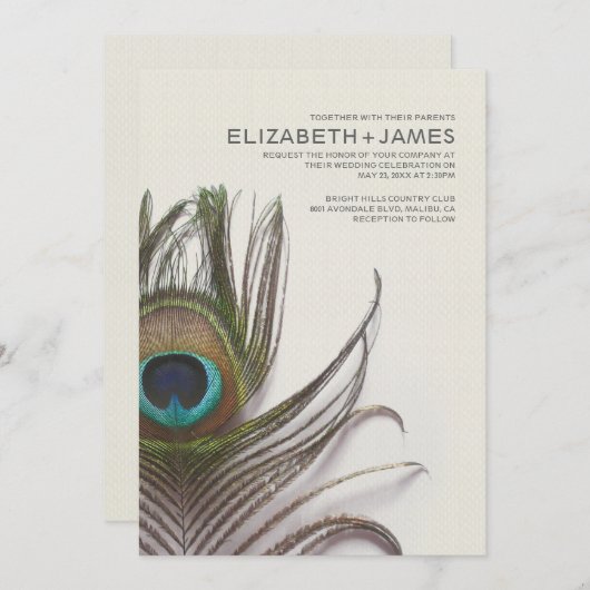 Peacock Feathers Wedding Invitations Kaart (Voorkant / Achterkant)