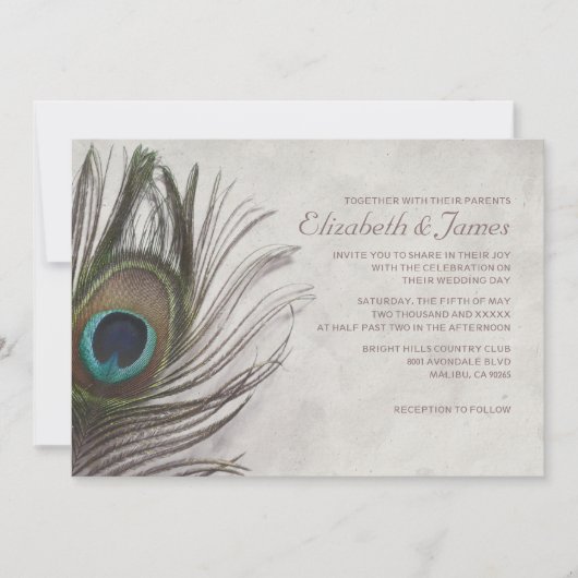 Peacock Feathers Wedding Invitations Kaart (Voorkant)
