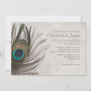 Peacock Feathers Wedding Invitations Kaart