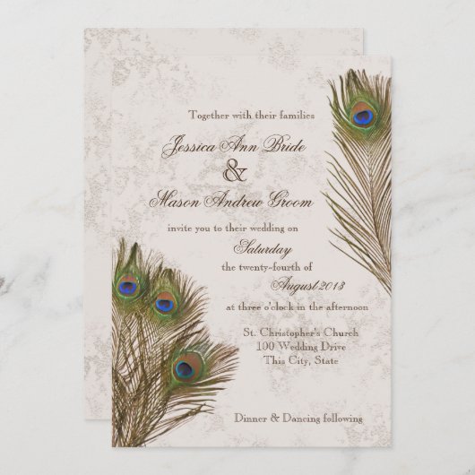 Peacock Feathers Wedding Kaart (Voorkant / Achterkant)