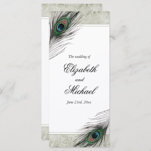  Peacock Feathers Wedding Program Programmakaart (Voorkant / Achterkant)