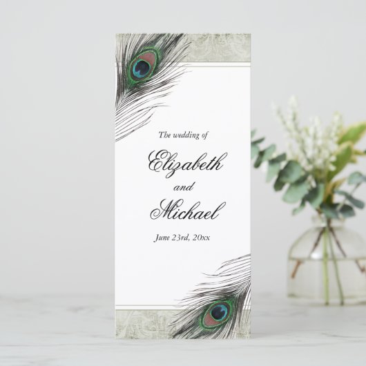  Peacock Feathers Wedding Program Programmakaart (Staand voorkant)