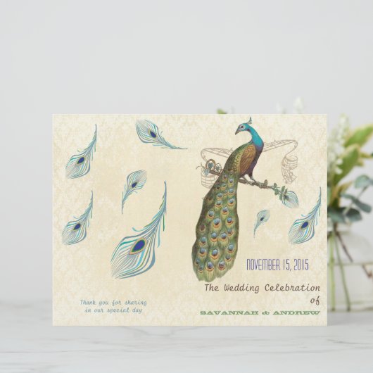 Peacock Feathers Wedding Programme (Staand voorkant)