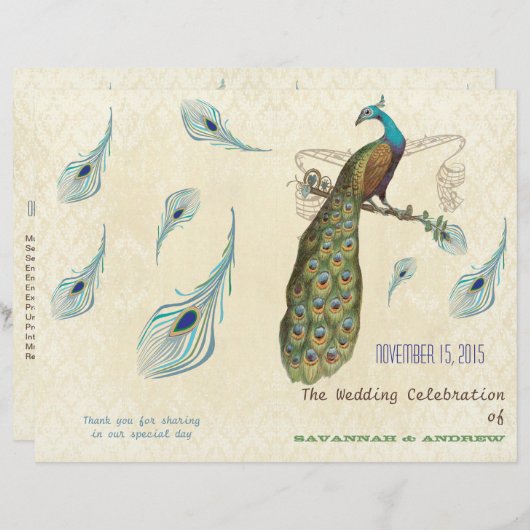 Peacock Feathers Wedding Programme (Voorkant / Achterkant)