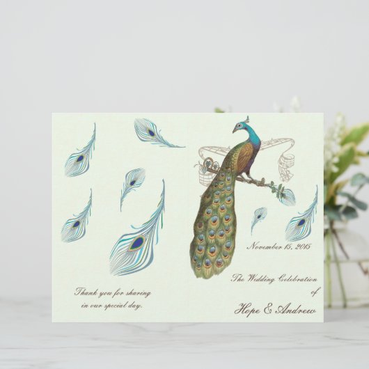 Peacock Feathers Wedding Programme (Staand voorkant)