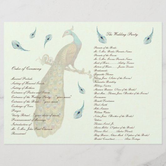 Peacock Feathers Wedding Programme (Achterkant)