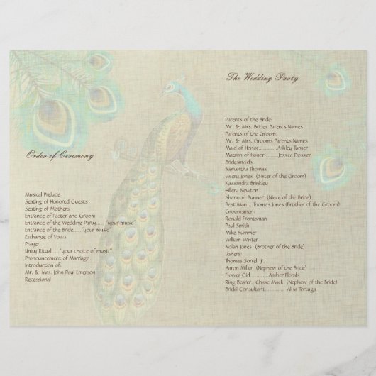 Peacock Feathers Wedding Programme 4 (Achterkant)