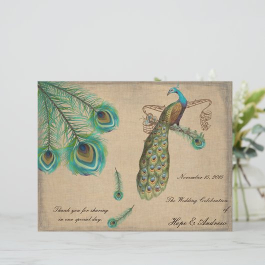 Peacock Feathers Wedding Programme Burnt Edges (Staand voorkant)