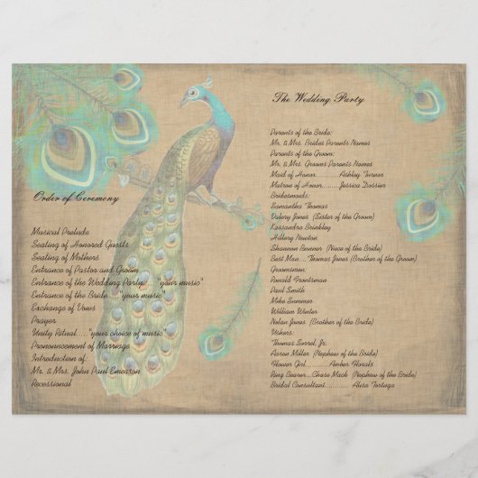 Peacock Feathers Wedding Programme Burnt Edges (Achterkant)