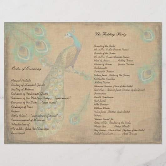 Peacock Feathers Wedding Programme Burnt Edges (Achterkant)