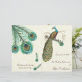 Peacock Feathers Wedding Programme on Damask (Staand voorkant)