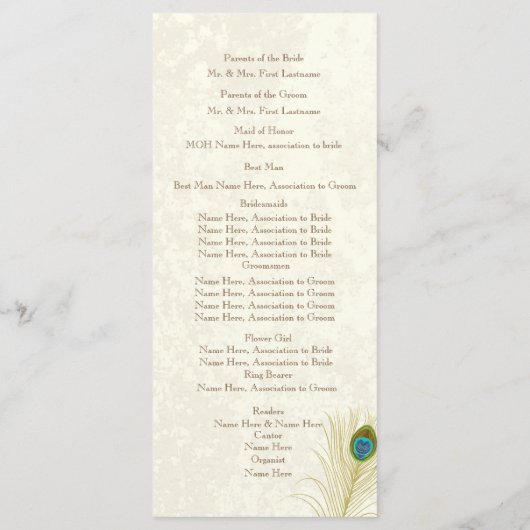 Peacock Feathers Wedding Programme Programmakaart (Achterkant)