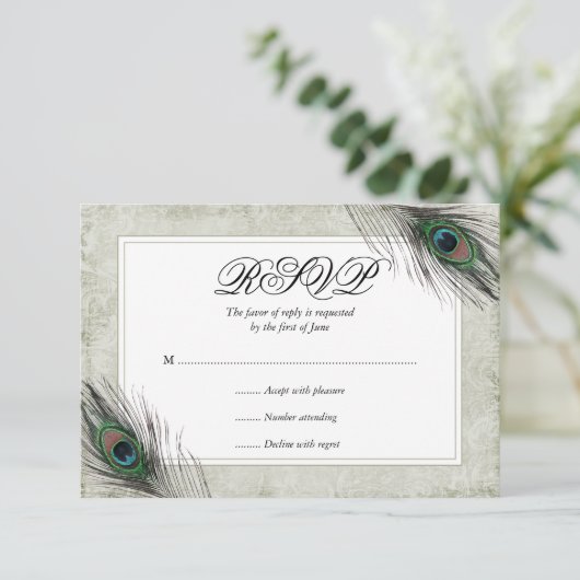  Peacock Feathers Wedding RSVP (Staand voorkant)