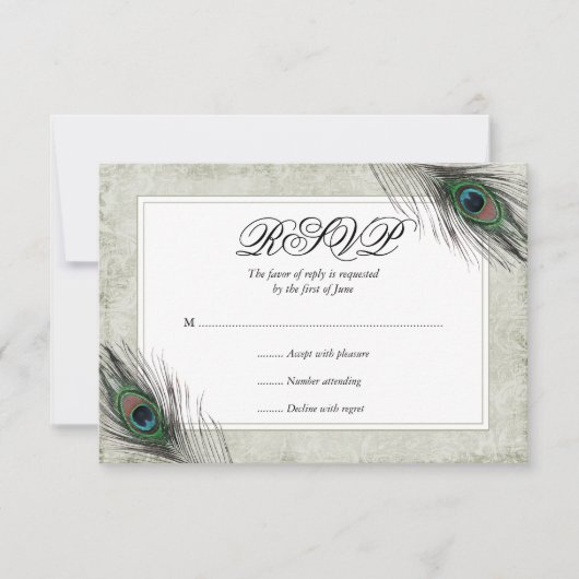  Peacock Feathers Wedding RSVP Kaartje (Voorkant)