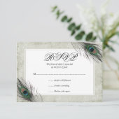  Peacock Feathers Wedding RSVP Kaartje (Staand voorkant)