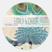 Peacock Feathers Wedding Seal Ronde Sticker (Voorkant)
