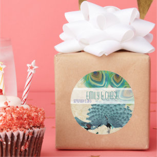  Peacock Feathers Wedding Seal Ronde Sticker