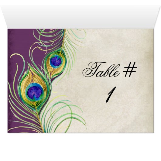 Peacock Feathers Wedingstabel Tent Card (Binnen Horizontaal (Onder))