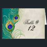 Peacock Feathers Wedingstabel Tent Card<br><div class="desc">Dit is een hedendaagse, verfijnde tafelnummertentaart. Ik heb dit opgesteld zodat u in uw lijst # kunt typen en hen tegelijkertijd één kaart opdracht geven. Ook heb ik ze zo opgezet dat je ze kunt gebruiken zoals ze getoond worden, wat je een minimale afdrukruimte aan de achterkant geeft, of ze...</div>