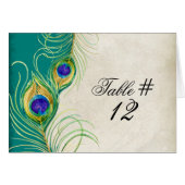 Peacock Feathers Wedingstabel Tent Card (Voorkant Horizontaal)