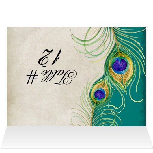 Peacock Feathers Wedingstabel Tent Card (Binnen Horizontaal (Boven))
