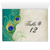 Peacock Feathers Wedingstabel Tent Card (Binnen Horizontaal (Onder))