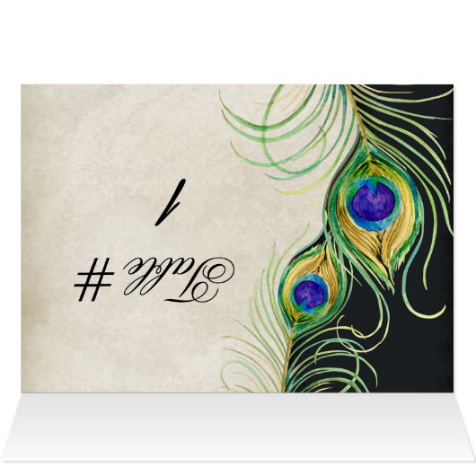 Peacock Feathers Wedingstabel Tent Card (Binnen Horizontaal (Boven))