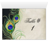 Peacock Feathers Wedingstabel Tent Card (Binnen Horizontaal (Onder))