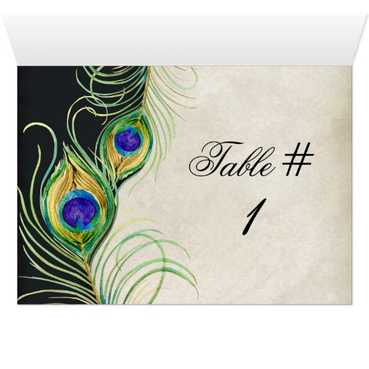Peacock Feathers Wedingstabel Tent Card (Binnen Horizontaal (Onder))