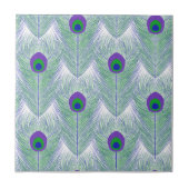 Peacock Feathers White Achtergrond Tegeltje (Voorkant)