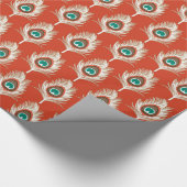 Peacock Feathers, White on Mandarin Oranje Cadeaupapier (Hoek)