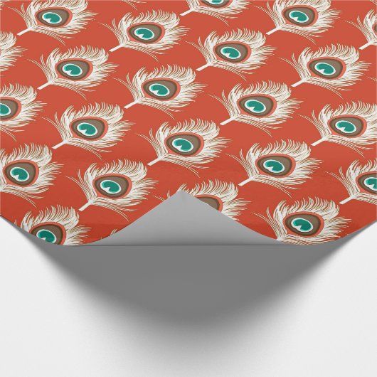 Peacock Feathers, White on Mandarin Oranje Cadeaupapier (Hoek)