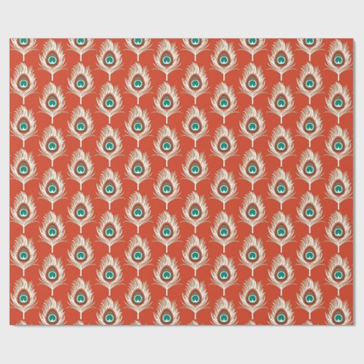 Peacock Feathers, White on Mandarin Oranje Cadeaupapier (Vlak)