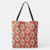 Peacock Feathers, White on Mandarin Oranje Tote Bag (Achterkant)