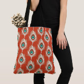 Peacock Feathers, White on Mandarin Oranje Tote Bag (Dichtbij)