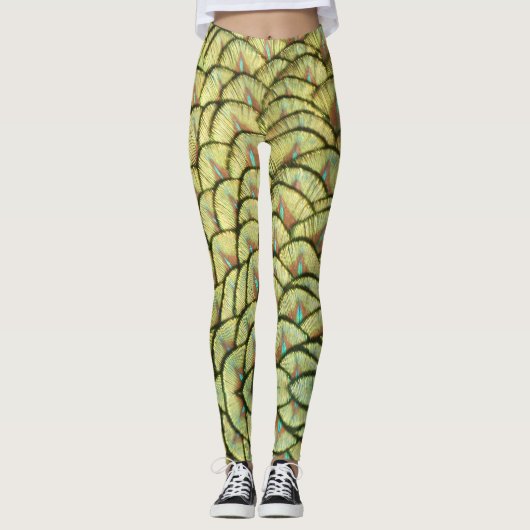 Peacock Feathers Yellow Pattern Legging (Voorkant)