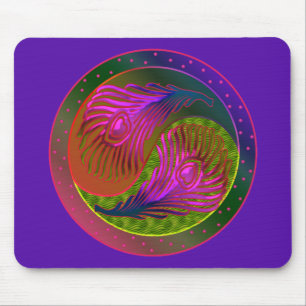 Peacock Feathers Yin Yang 2 Muismat