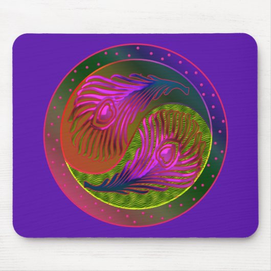 Peacock Feathers Yin Yang 2 Muismat (Voorkant)