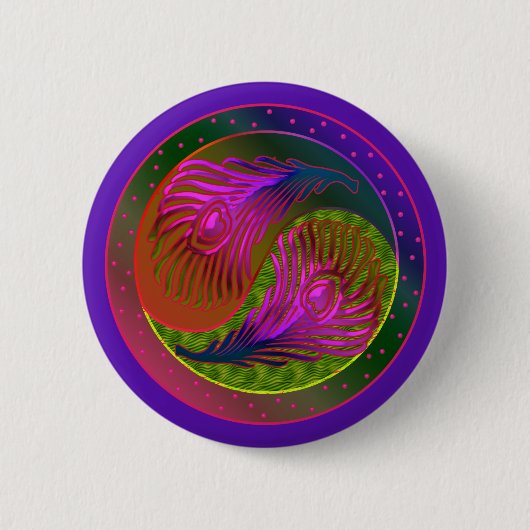 Peacock Feathers Yin Yang 2 Ronde Button 5,7 Cm (Voorkant)